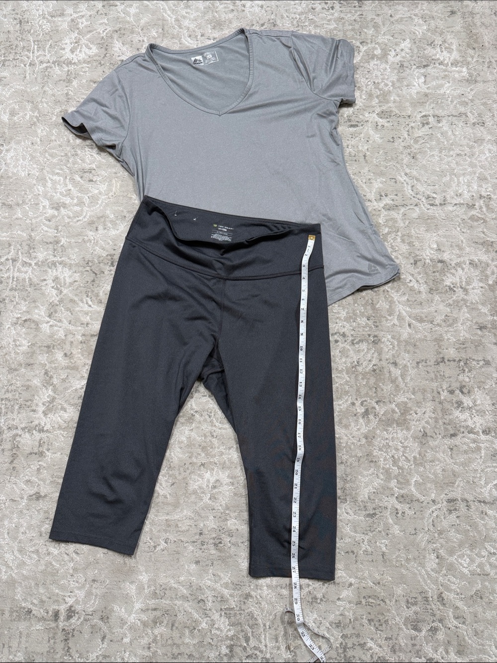 Gray V-Neck Active Tee with gray Capri Leggings
